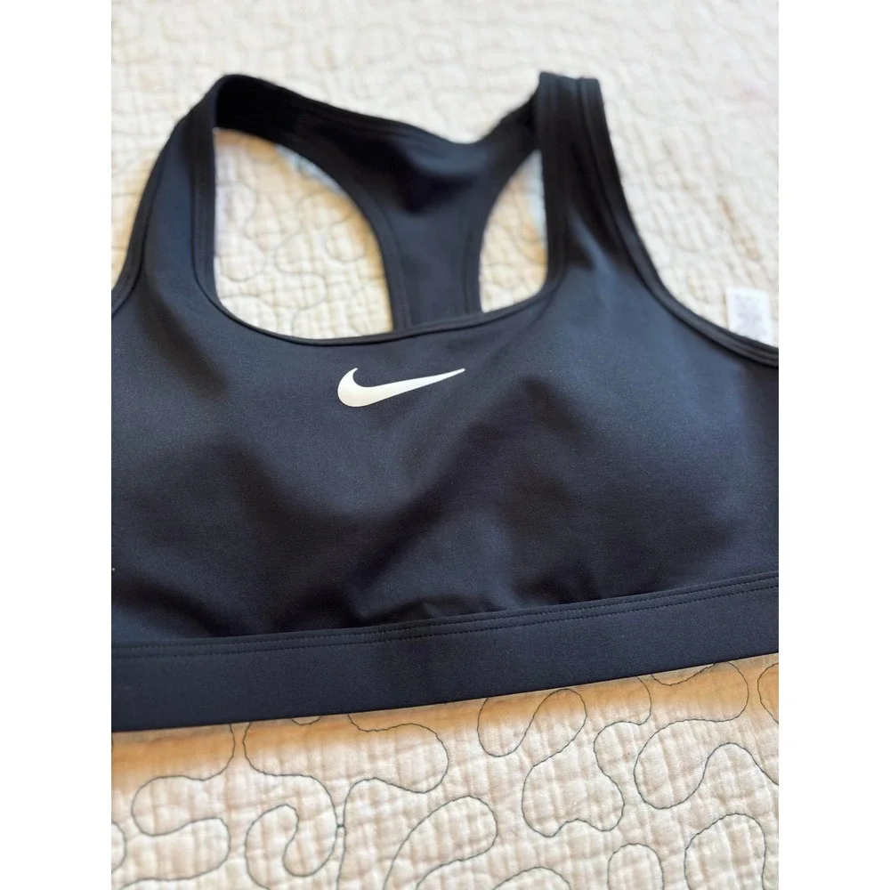 Nike‎ Womens Medium Support Sports Bra Black White Swoosh Size Small NWOT